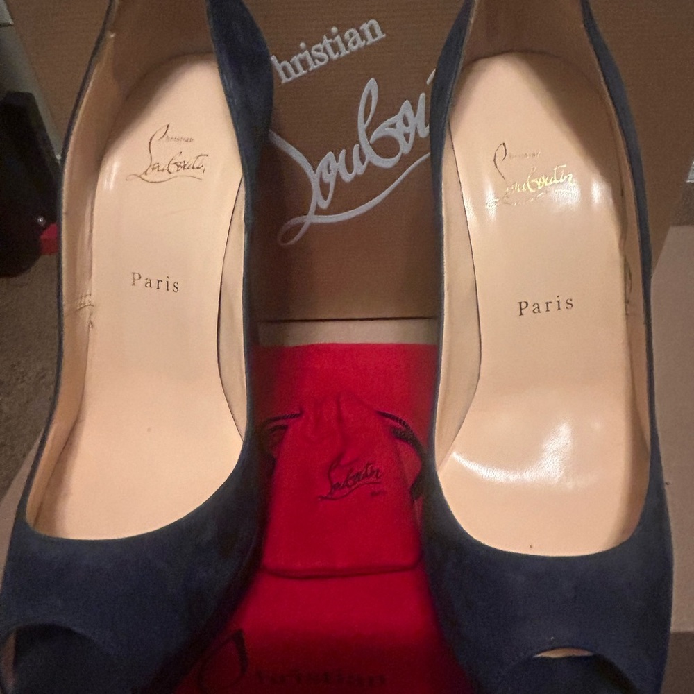 Christian Louboutin Navy Peep Toe Sky High Heels